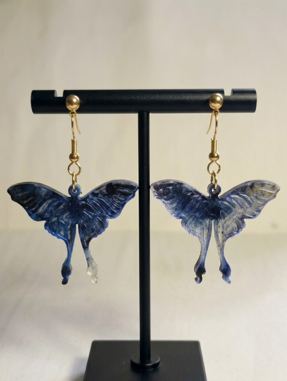 Shimmering Blue Luna Moth Resin Dangle Earrings | Hypoallergenic